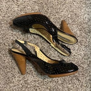 Via Spiga Patent Leather Peep Toe Heels